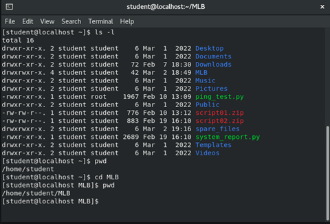 image of entering 'cd' command and viewing its output in terminal