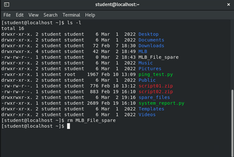 image of output of 'rm' command in terminal